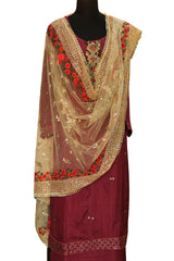 Plum Opara Silk Embroidered Suit