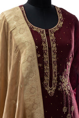 Maroon Opara Silk Handwork Suit