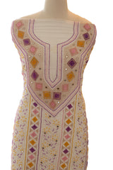 White Chikankari Georgette Suit with Multicolour Pearl Work