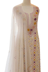 White Chikankari Georgette Suit with Multicolour Pearl Work