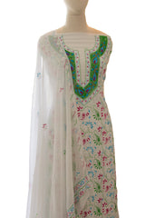 White Chikankari Georgette Suit with Multicolour Resham Work