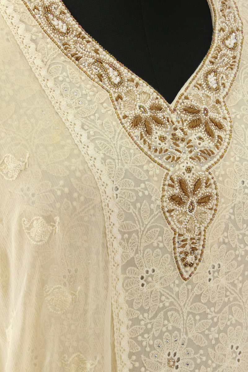 Ivory Beige Georgette   Embroidered Suit