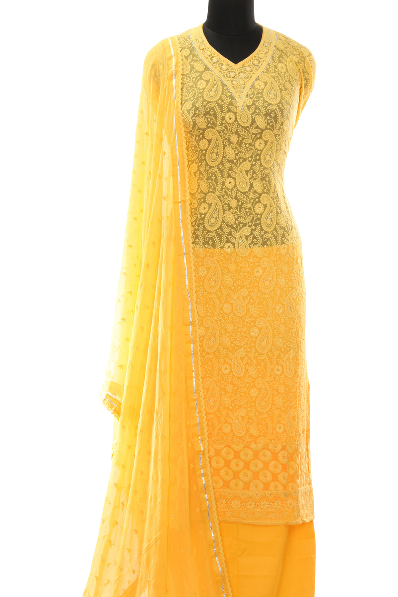 Yellow  Georgette   Embroidered Suit