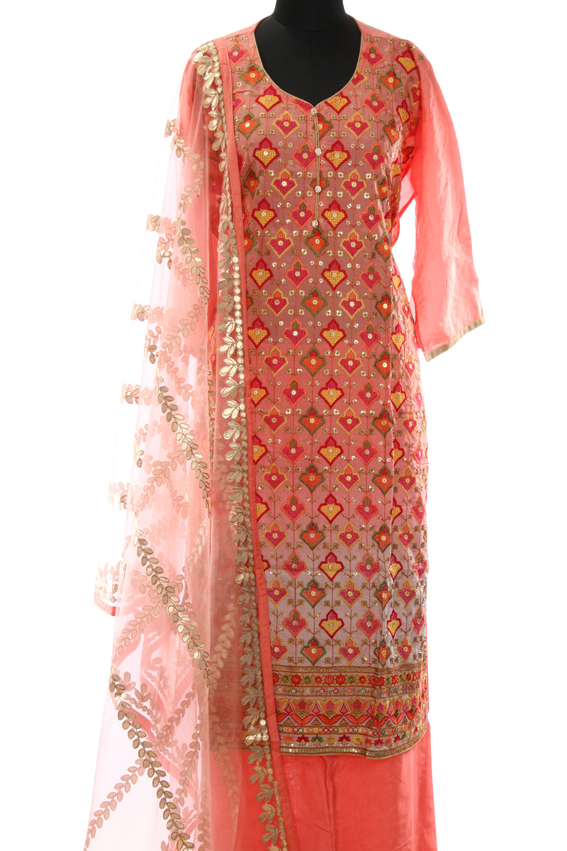 Pink Opara Silk Sequins and Thread Work Suit