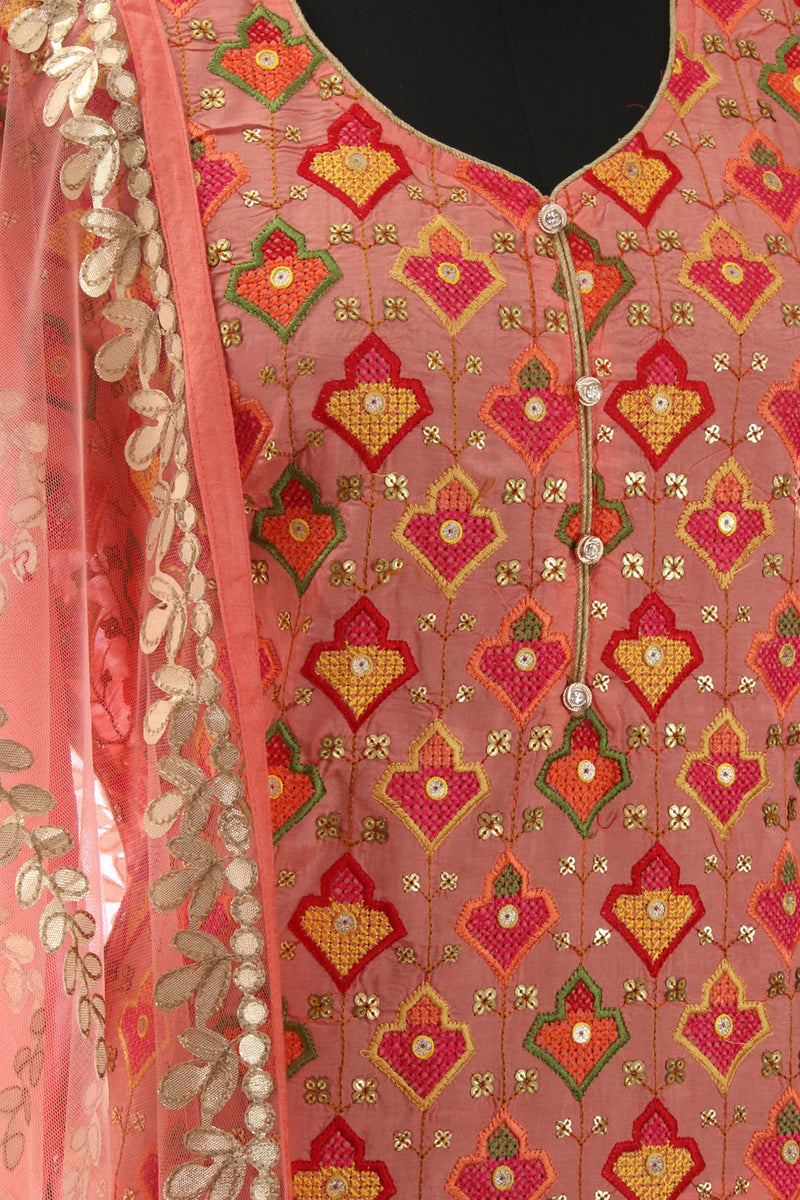 Pink Opara Silk Sequins and Thread Work Suit