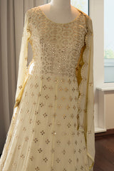 Off White Georgette Patra Work Gown.