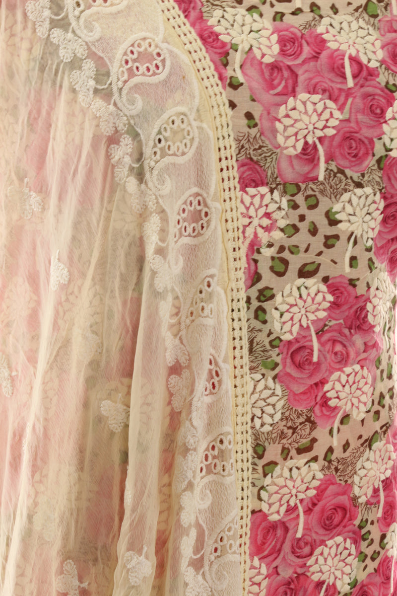 Pink Organdy Embroidered Suit