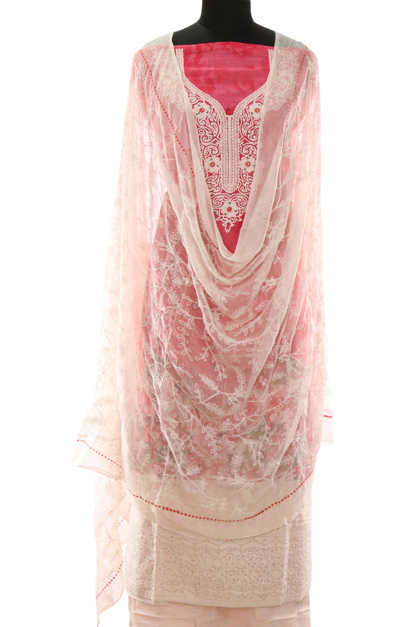 Pink Organdy Embroidered Suit