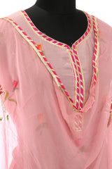 Pink Muslin Cotton Hand Painted and Gotta Work Suit