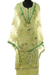 Green Muslin Cotton Hand Painted and Gotta Work Suit