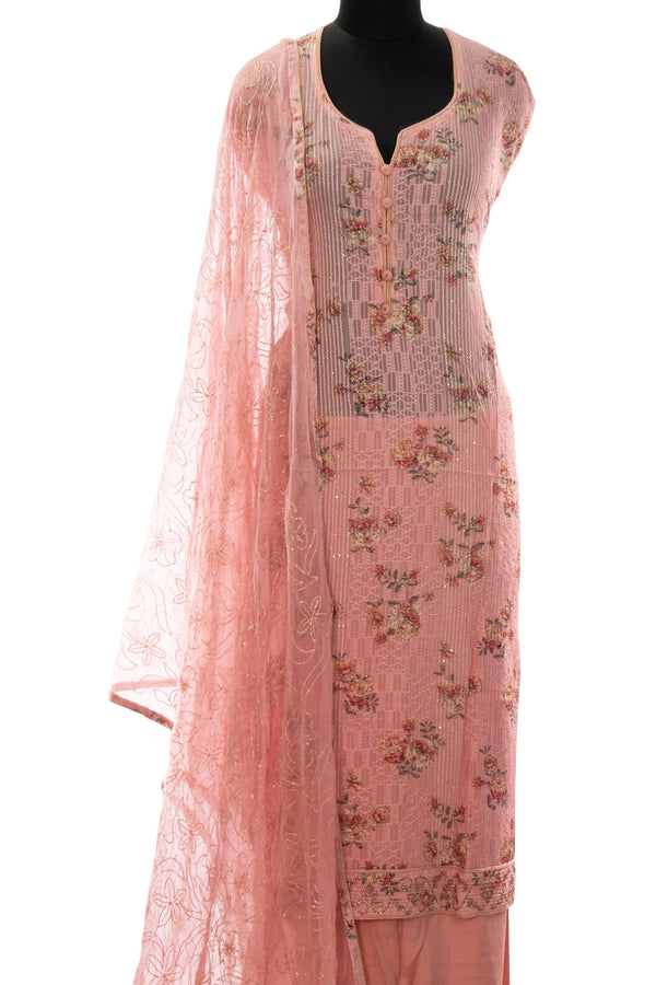 Pink Georgette Embroidered Suit