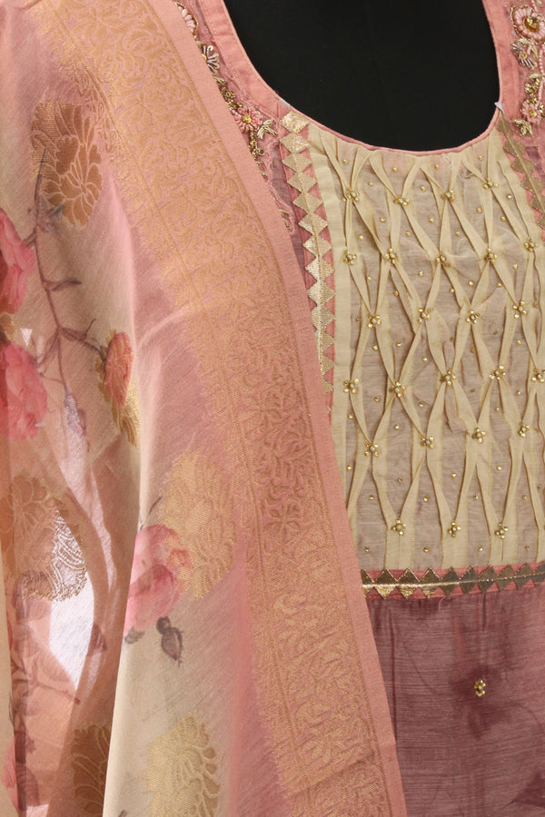 Pink Chanderi Embroidered Suit