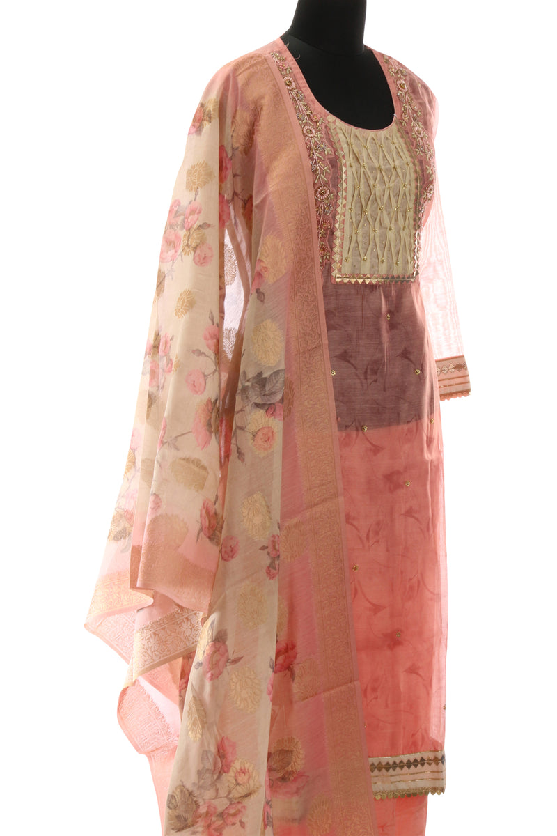 Pink Chanderi Embroidered Suit