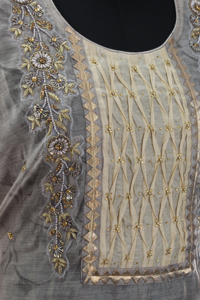 Grey Chanderi Embroidered Suit