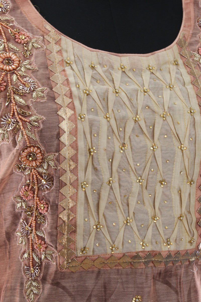 Peach Chanderi Embroidered Suit