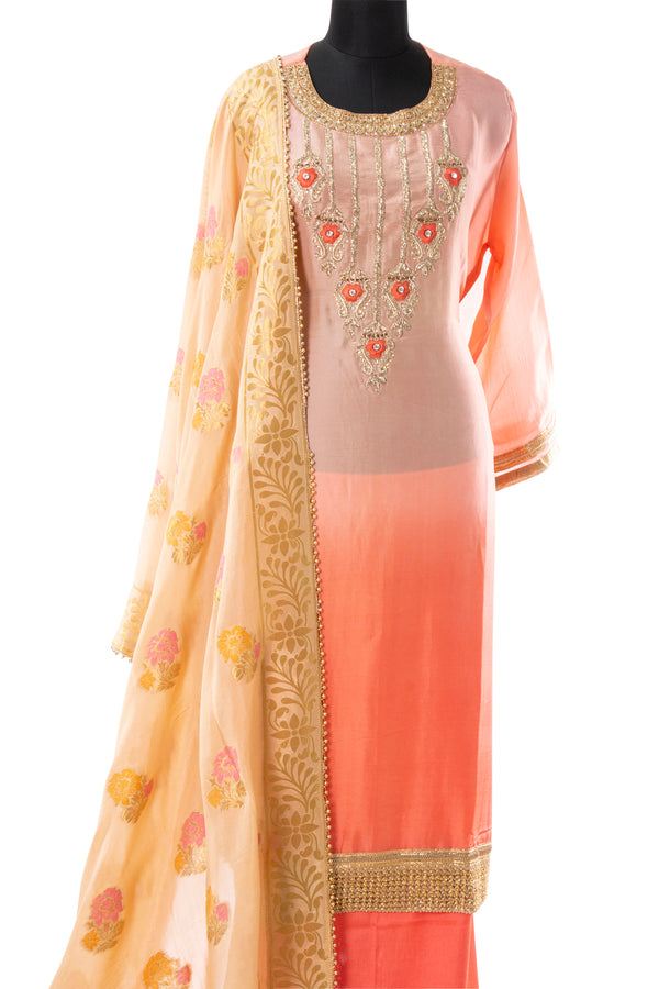 Peach Opara Silk Hand Embroidered Suit