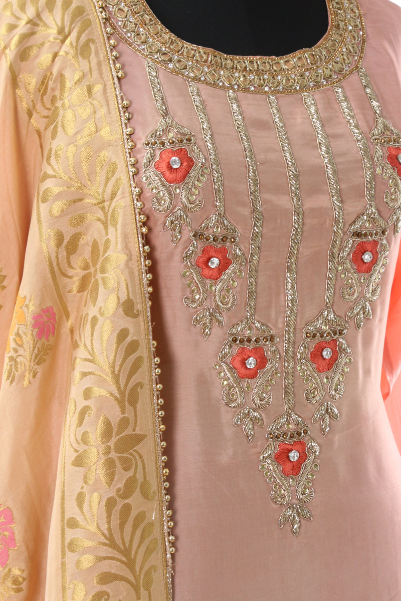 Peach Opara Silk Hand Embroidered Suit