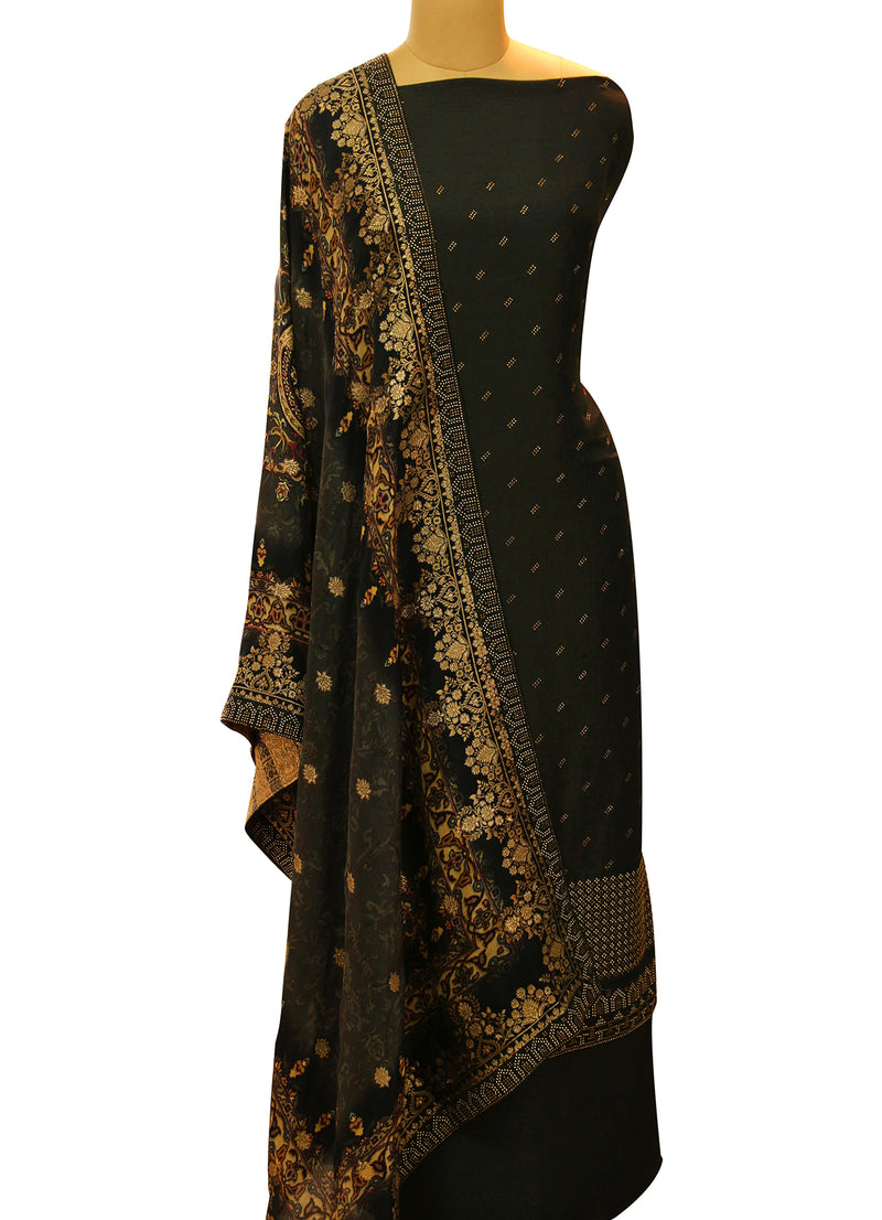 Dark Grey Khatan Silk Swarovski Work Suit