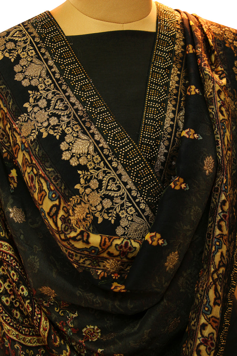 Dark Grey Khatan Silk Swarovski Work Suit