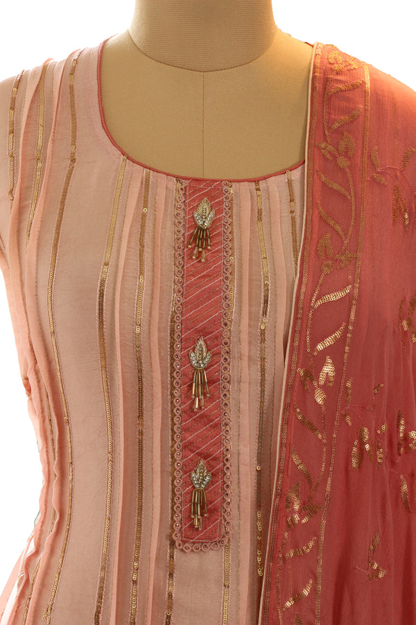 Pink Opara Silk Sequins Work Suit