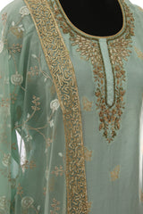 Green Opara Silk Rich Zari Work Suit