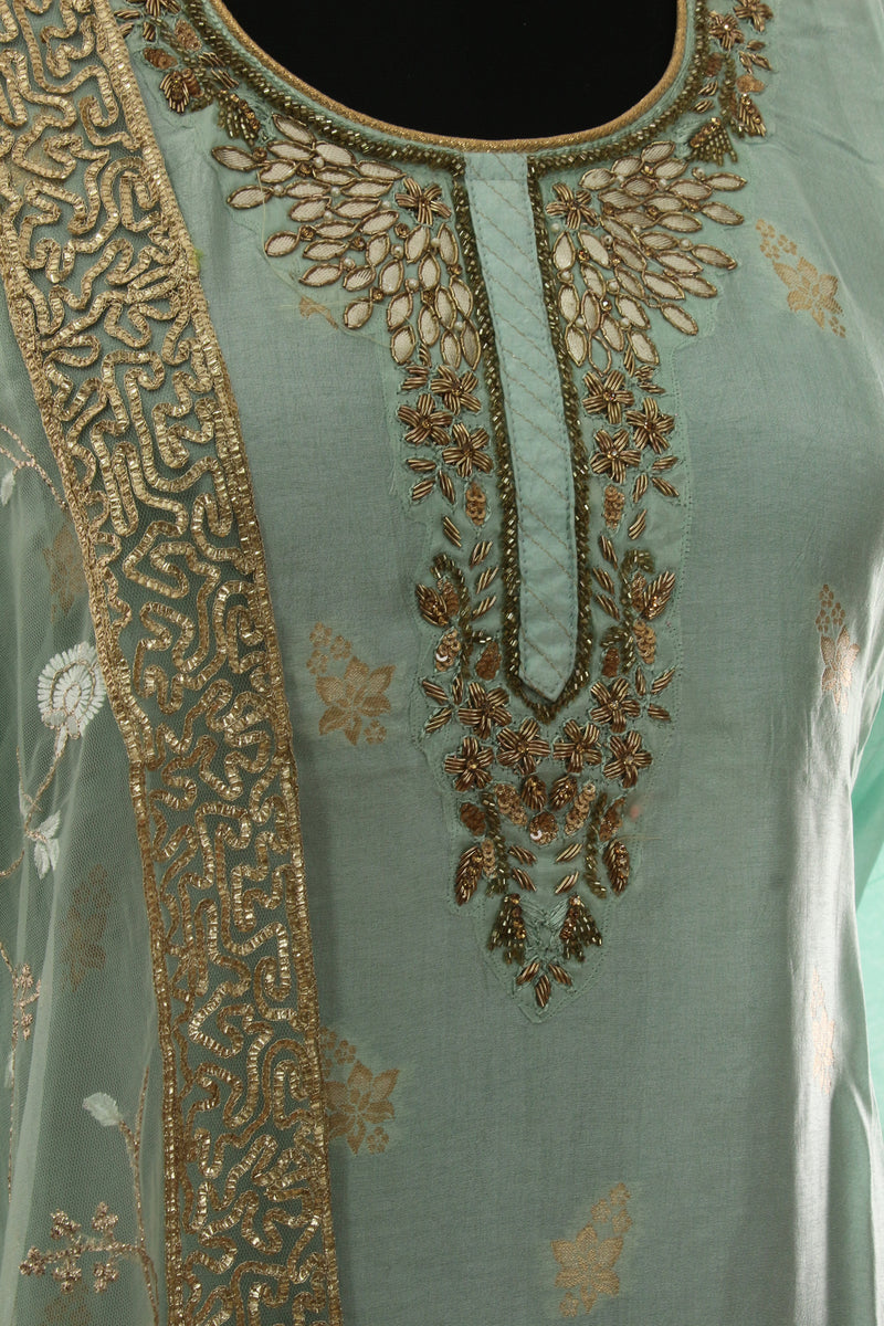 Green Opara Silk Rich Zari Work Suit