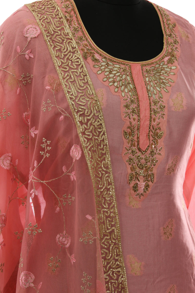 Peach Opara Silk Rich Zari Work Suit