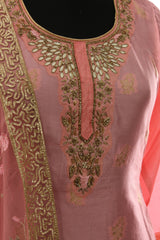 Peach Opara Silk Rich Zari Work Suit